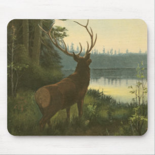 Back view of Elk Looking over a Lake Mouse Mat