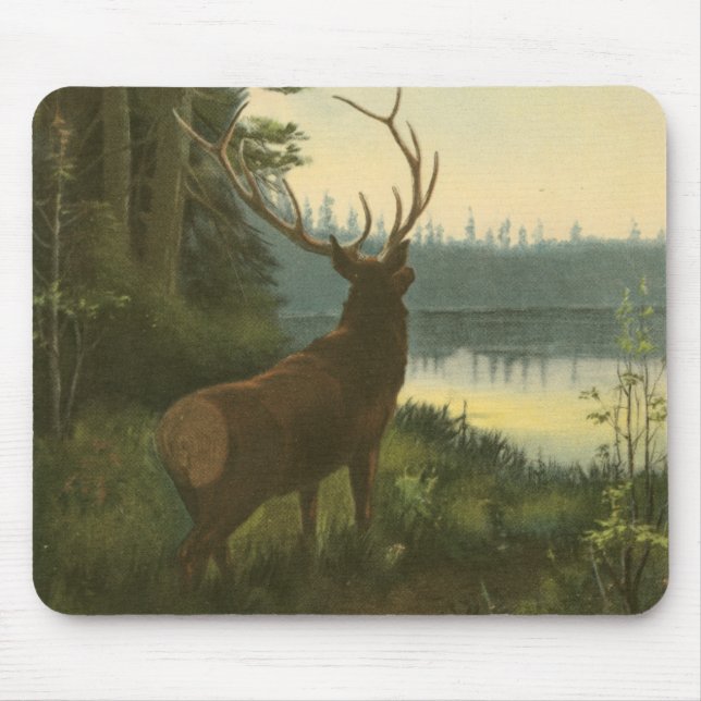 Back view of Elk Looking over a Lake Mouse Mat (Front)