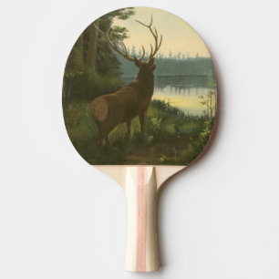 Back view of Elk Looking over a Lake Ping Pong Paddle