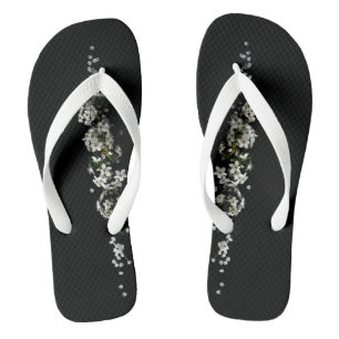 back white rose flip flops