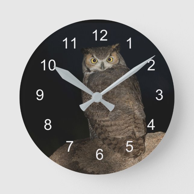Back yard Great Horned Owl Round Clock (Front)