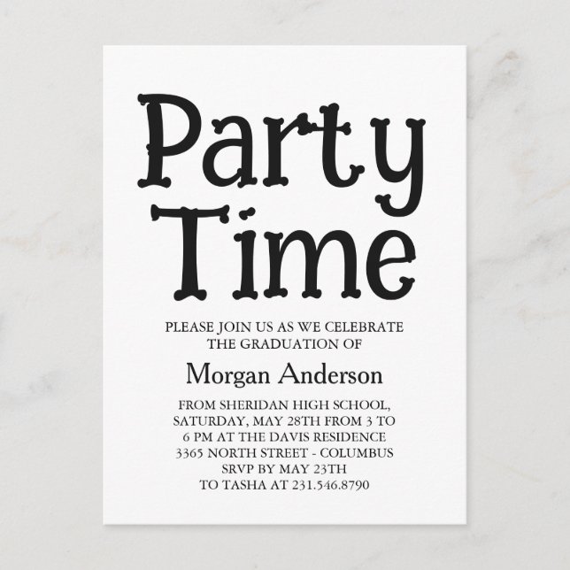 Backbone Font Black White Modern Grad Party Card (Front)