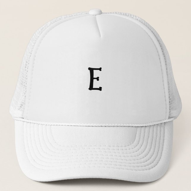 Backbone Font White "E" letter Monogram Initial  Trucker Hat (Front)