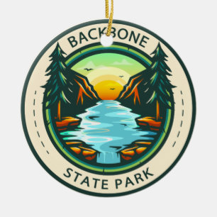Backbone State Park Iowa Badge Ceramic Tree Decoration