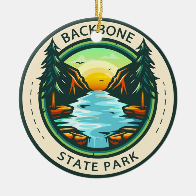 Backbone State Park Iowa Badge Ceramic Tree Decoration (Front)