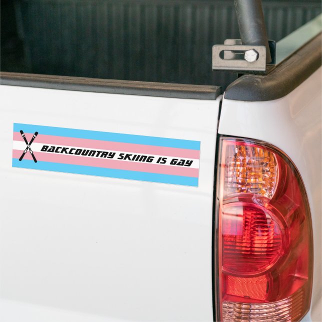 Backcountry is Gay (trans pride) Bumper Sticker (On Truck)