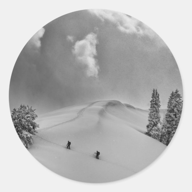 Backcountry Ski Climbers in fresh powder Classic Round Sticker (Front)