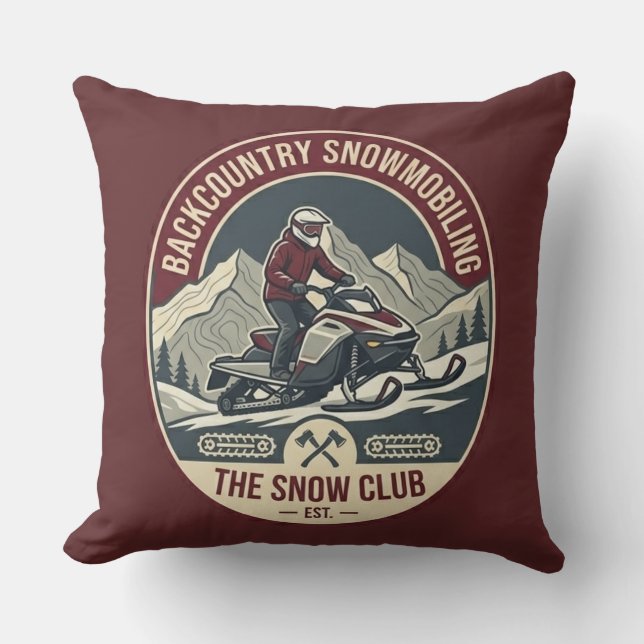 Backcountry Snowmobiling Adventure Badge Cushion (Front)