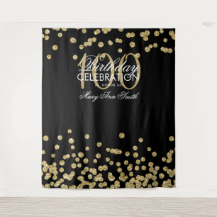 Backdrop 100th Birthday Gold Black Confetti Tapestry
