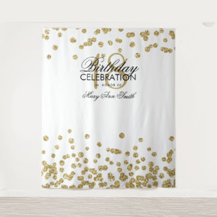 Backdrop 18th Birthday Gold White Confetti Tapestry