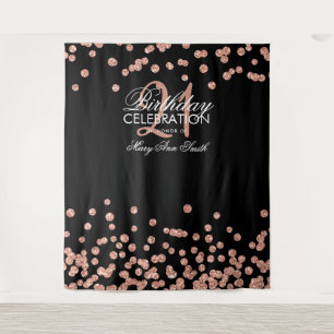 Backdrop 21st Birthday Rose Gold Black Confetti Tapestry