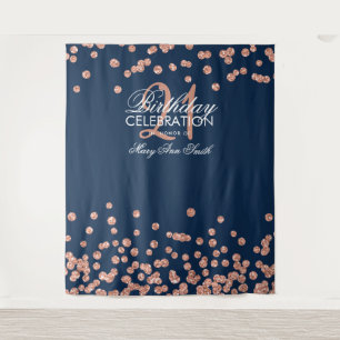 Backdrop 21st Birthday Rose Gold Navy Confetti Tapestry