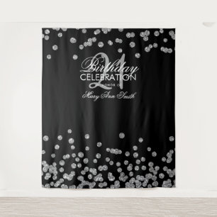 Backdrop 21st Birthday Silver Black Confetti Tapestry