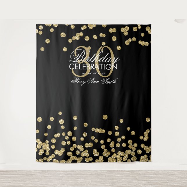 Backdrop 30th Birthday Gold Black Confetti Tapestry (Front)