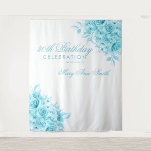 Backdrop 30th Birthday Party Floral Teal Tapestry