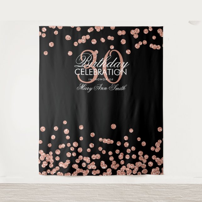 Backdrop 30th Birthday Rose Gold Black Confetti Tapestry (Front)