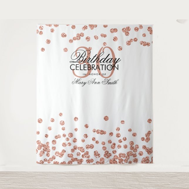 Backdrop 30th Birthday Rose Gold White Confetti Tapestry (Front)