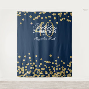Backdrop 40th Birthday Gold Navy Blue Confetti Tapestry