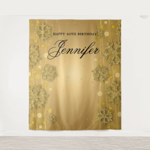 Backdrop 40th Birthday Gold Winter Glitter Tapestry