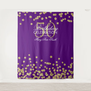 Backdrop 50th Birthday Gold Purple Confetti Tapestry
