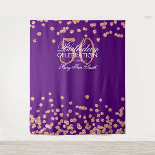 Backdrop 50th Birthday Rose Gold Purple Confetti Tapestry