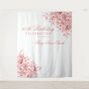 Backdrop 60th Birthday Party Floral Rose Gold  Tapestry