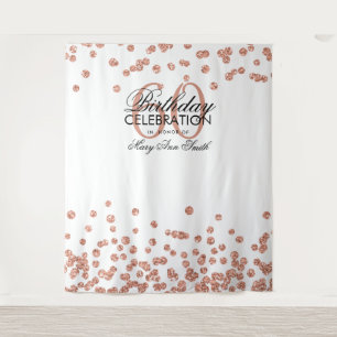 Backdrop 60th Birthday Rose Gold White Confetti Tapestry