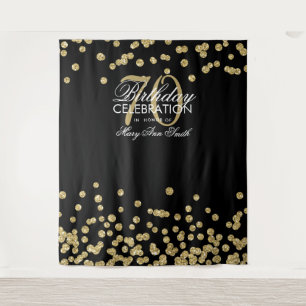 Backdrop 70th Birthday Gold Black Confetti Tapestry