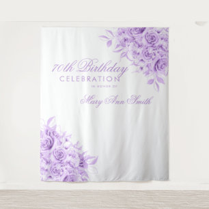 Backdrop 70th Birthday Party Floral Purple Tapestry