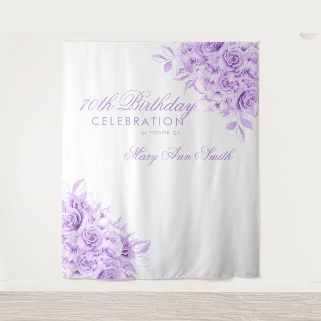 Backdrop 70th Birthday Party Floral Purple  Tapestry (Front)