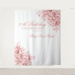 Backdrop 70th Birthday Party Floral Rose Gold  Tapestry