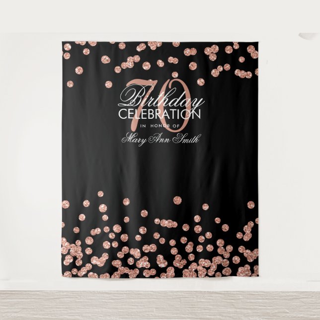 Backdrop 70th Birthday Rose Gold Black Confetti Tapestry (Front)