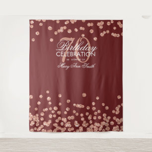 Backdrop 70th Birthday Rose Gold Burgundy Confetti Tapestry