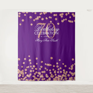 Backdrop 70th Birthday Rose Gold Purple Confetti Tapestry