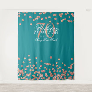 Backdrop 70th Birthday Rose Gold Teal Confetti Tapestry