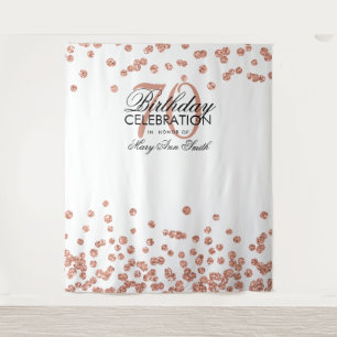 Backdrop 70th Birthday Rose Gold White Confetti Tapestry