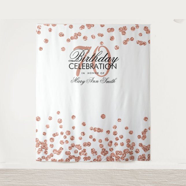 Backdrop 70th Birthday Rose Gold White Confetti Tapestry (Front)