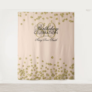 Backdrop 80th Birthday Gold Blush Pink Confetti Tapestry