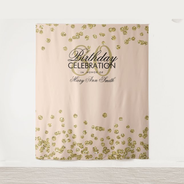 Backdrop 80th Birthday Gold Blush Pink Confetti Tapestry (Front)