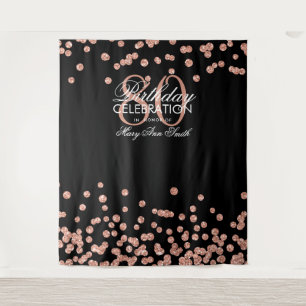 Backdrop 80th Birthday Rose Gold Black Confetti Tapestry