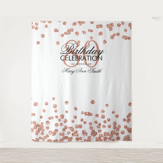 Backdrop 80th Birthday Rose Gold White Confetti Tapestry (Front)