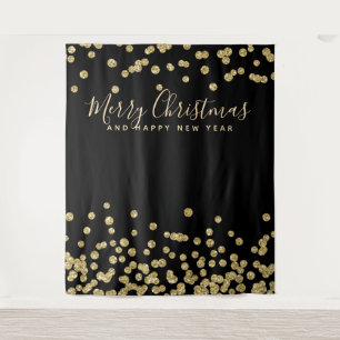 Backdrop Christmas Holiday Gold Black Confetti Tapestry