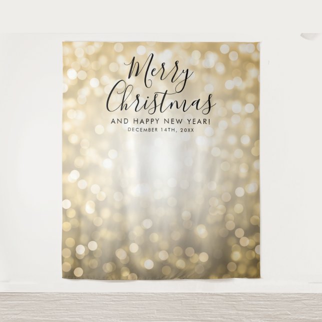 Backdrop Christmas Holiday Gold Bokeh Lights Tapestry (Front)