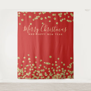 Backdrop Christmas Holiday Gold Red Confetti Tapestry