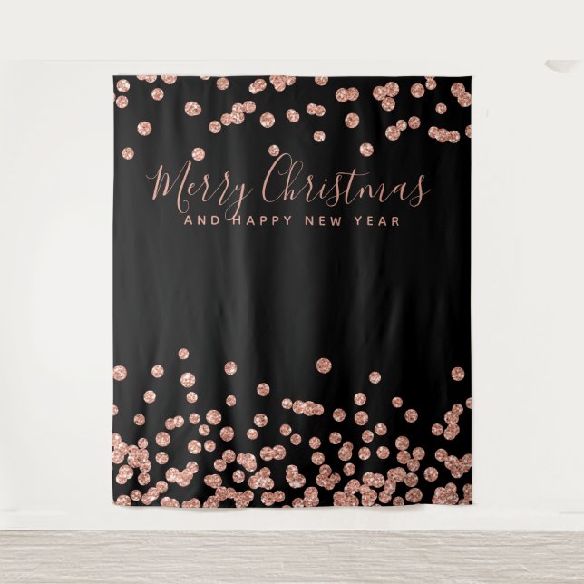 Backdrop Christmas Holiday Rose Gold Confetti Tapestry (Front)