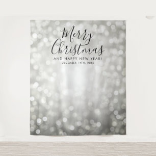 Backdrop Christmas Holiday Silver Bokeh Lights Tapestry