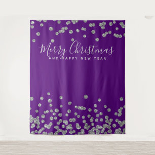 Backdrop Christmas Holiday Silver Purple Confetti Tapestry