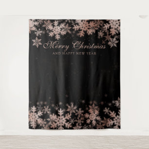 Backdrop Christmas Rose Gold Snowflakes Black Tapestry