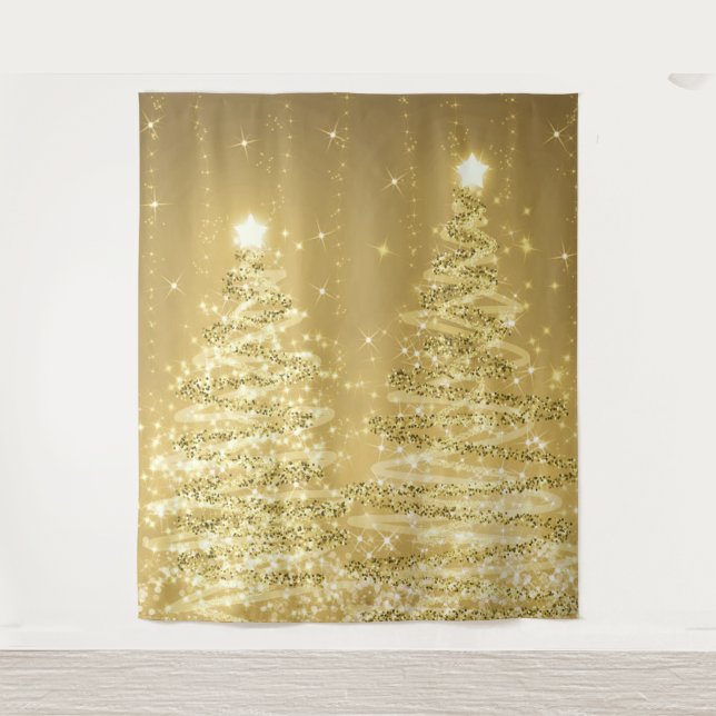 Backdrop Christmas Sparkling Trees Gold  Tapestry (Front)