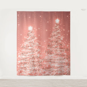 Backdrop Christmas Sparkling Trees Rose Gold  Tapestry